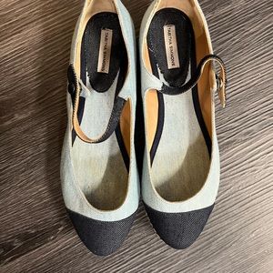 Tabitha Simmons. Size 38. Mary Janes. Denim/espadrille like